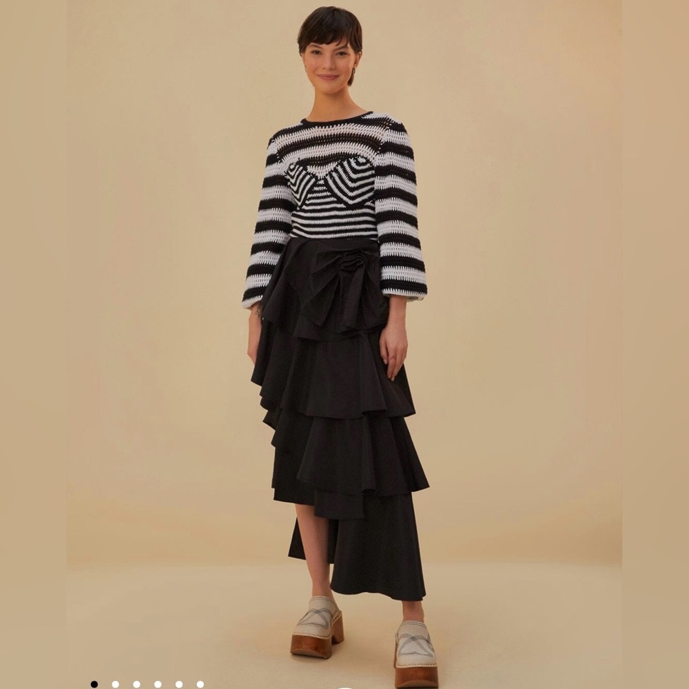 FARM Rio Black Layered Midi Skirt